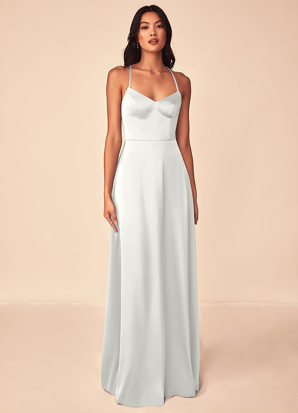 Azazie Mei Abiti da Damigella Abito A-Line in Raso Elasticizzato con Scollo a V Bianco image1