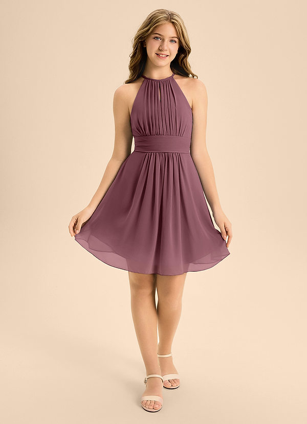 Azazie Bonnie Junior A-Linie Plissee Chiffon Kleid Sangria image1