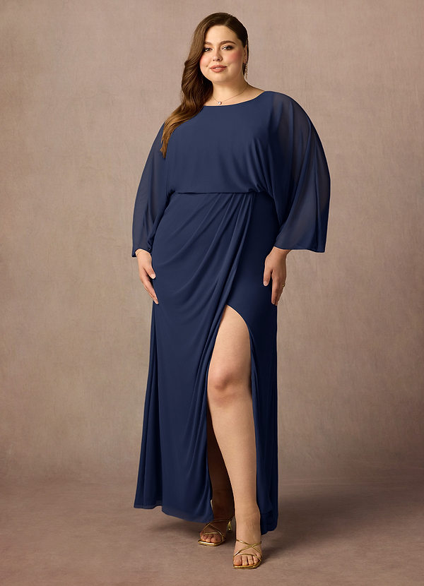 Azazie Ysabella Mother of the Brides Dresses Dark Navy Mermaid Pleated Mesh Dress image1