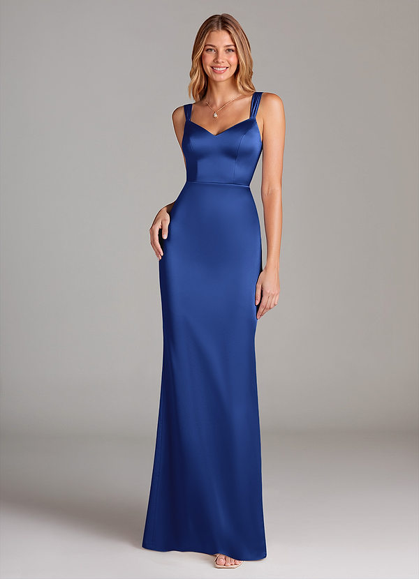 Azazie Denice Brudtärneklänningar Klä av Tubklänning i Stretch Satin Plisserad Kungsblå image1