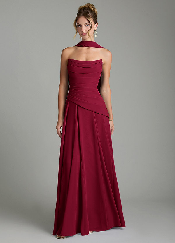 Azazie Gabriela Bridesmaid Dresses Burgundy A-Line Corset Chiffon Dress image1