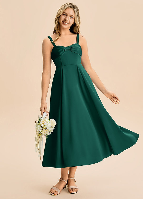 Azazie Ramona Junior Vestido de Esmeralda de Satén Elástico de Corte en A con Escote de Corazón image1