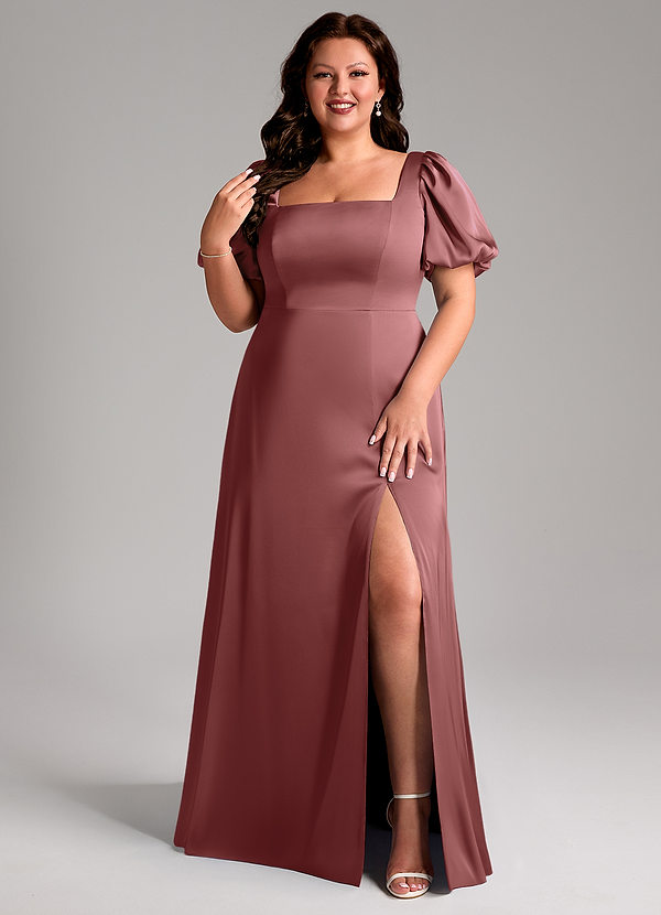 Azazie Fyona Bridesmaid Dresses Amethyst A-Line Pleated Stretch Satin Dress image1