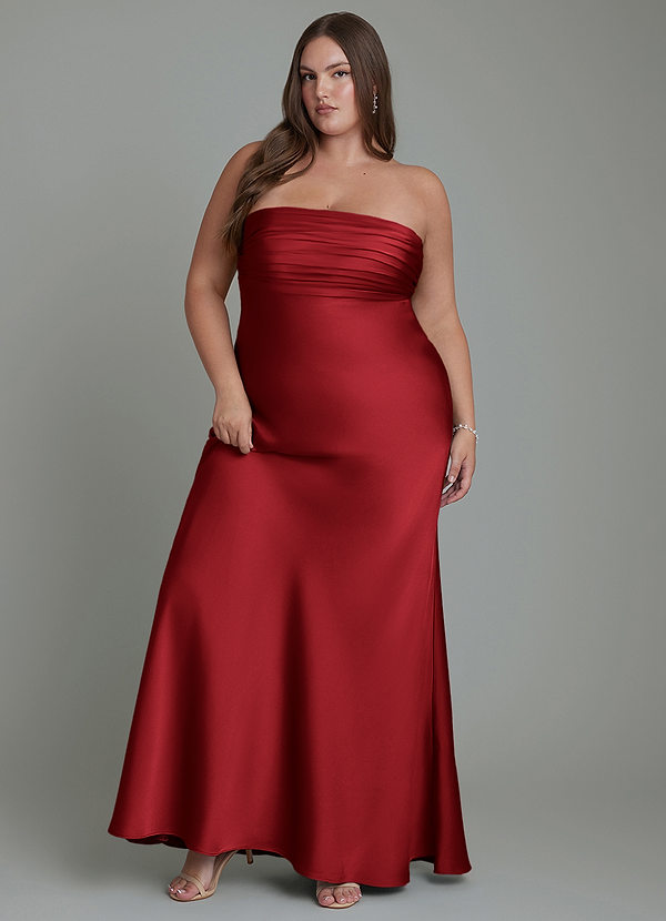Azazie Saylor Bruidsmeisjesjurken Jurk van Stretch Satijn met Zeemeermin Strapless Scharlaken image1