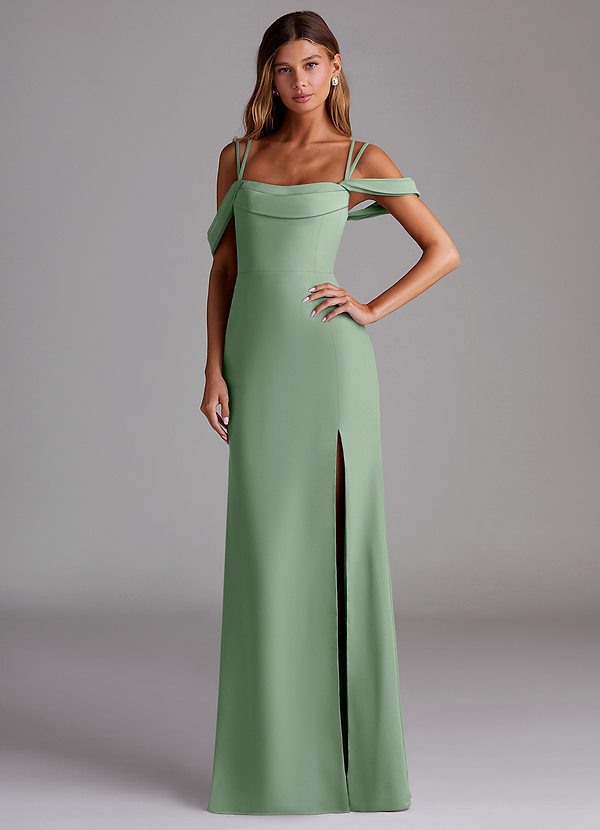 Azazie Callan Vestidos Dama de Honor Vestido de Matcha de Gasa de Corte Sirena Convertible con Plisado image1