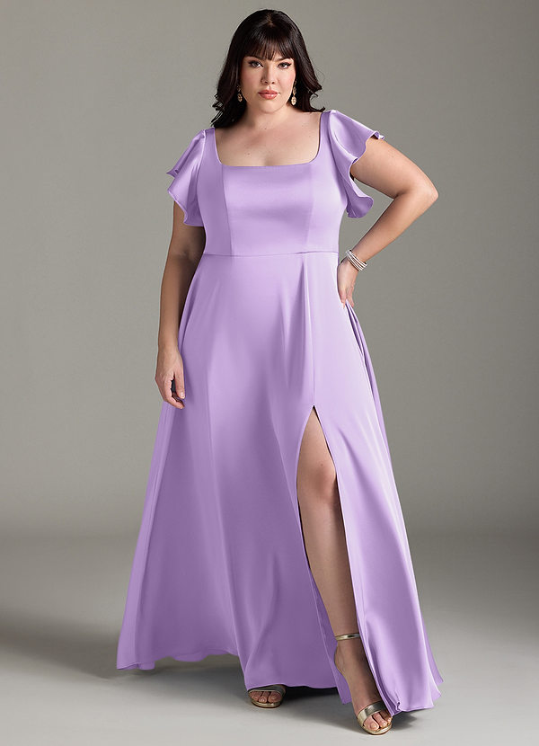 Azazie Bondi Bridesmaid Dresses Lilac A-Line Bow Stretch Satin Dress image1