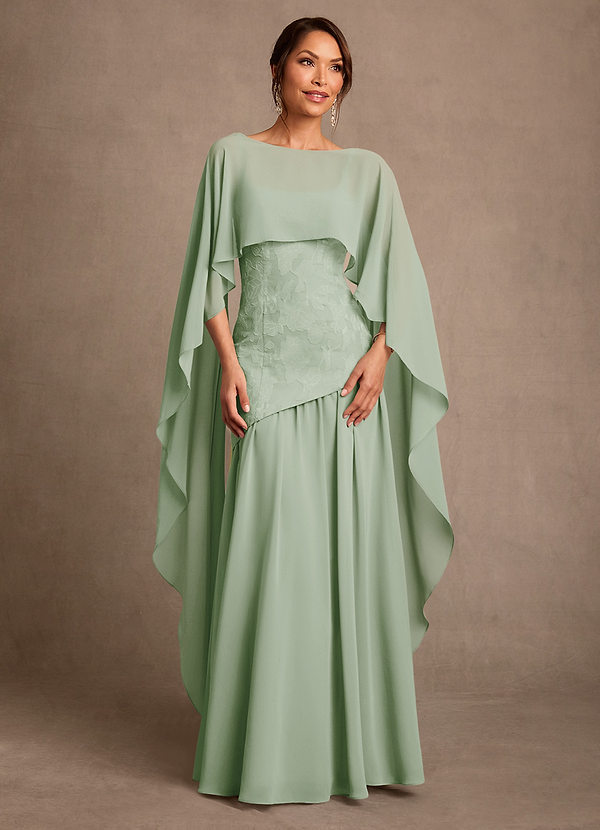 Azazie Flossie Kjoler til brudens mor A-Line Plisseret Chiffon Gulv-længde Kjole image1