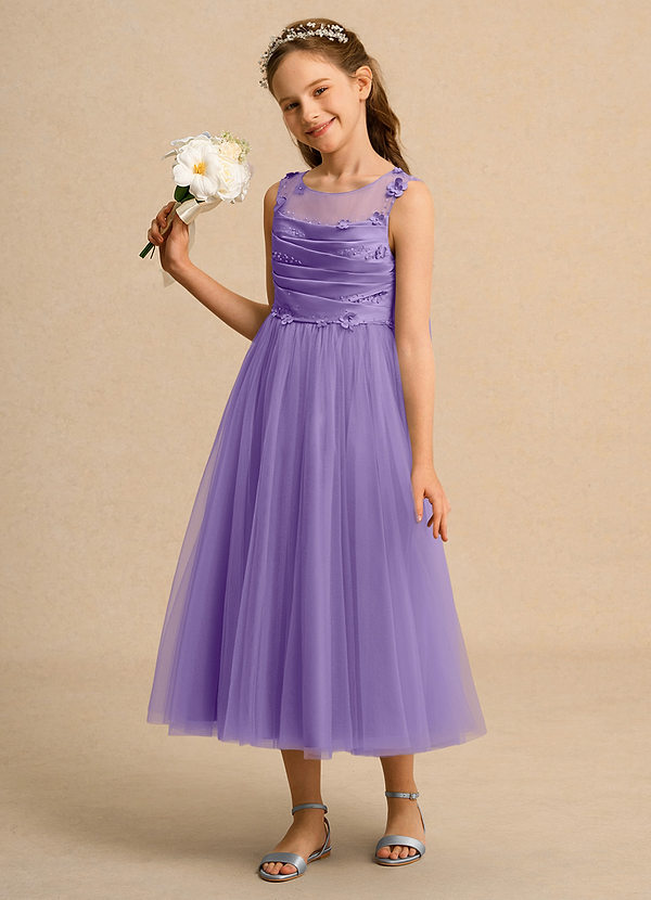 Azazie Snowball Girl Bloemenmeisjes Jurken Baljurk Jurk van Tule Geplooid Tahiti image1