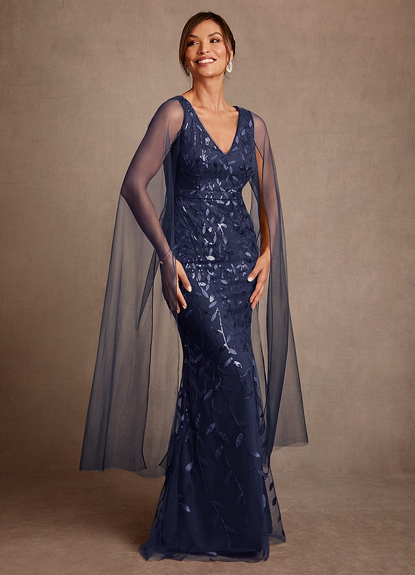 Azazie Arizona Klänningar till brudens mor Klä Tubklänning i Tyll Spets Mörk Marinblå image1