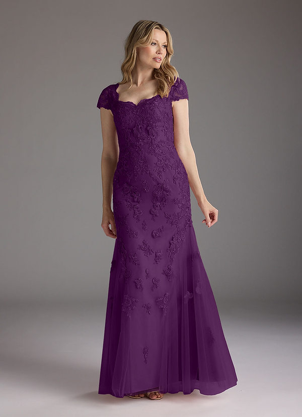 Azazie Marbella Mother of the Brides Dresses Grape Mermaid Queen Anne Sequins Lace Dress image1