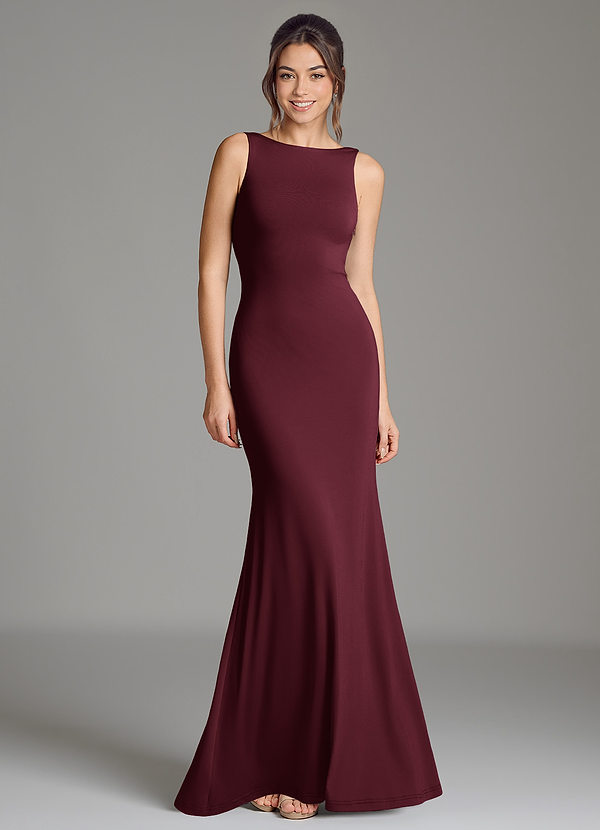 Azazie Gwen Bridesmaid Dresses Cabernet Mermaid Pleated Premium Stretch Jersey Dress image1