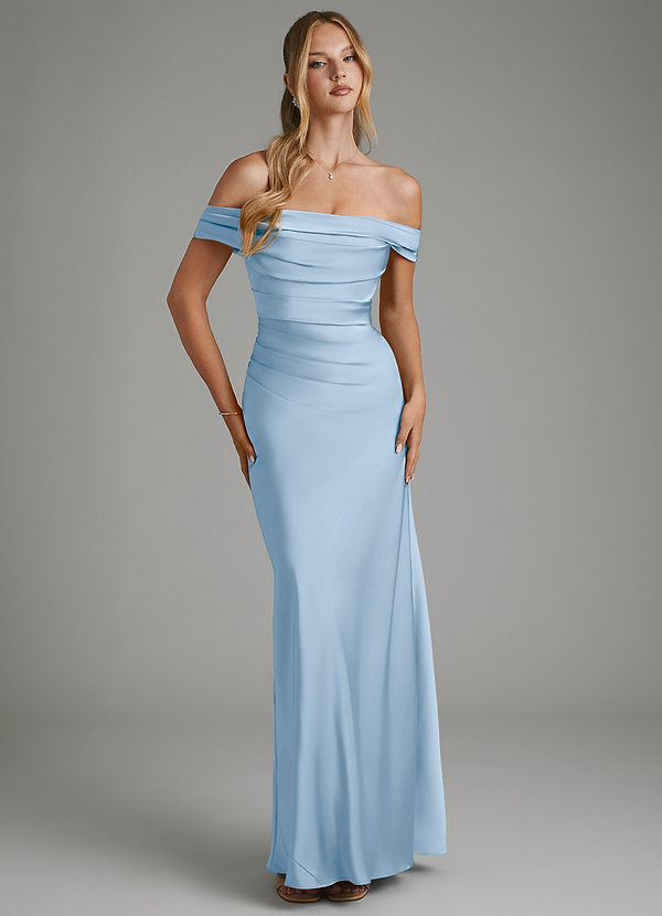 Azazie Hayden Brautjungfernkleider Meerjungfrau-Linie Korsett Stretch-Satin Kleid Puderblau image1