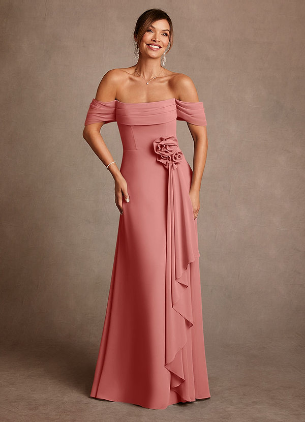 Azazie Amherst Abiti da Mamma Sposa Abito A-Line in Chiffon a Spalla Scoperta Rosa Antica image1