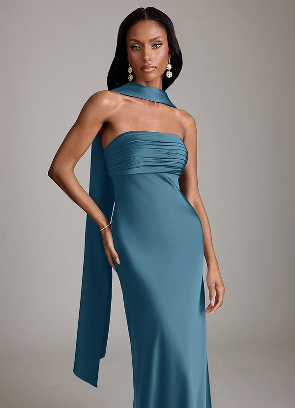 Azazie Saylor Bruidsmeisjes Jurken Jurk van Stretch Satijn met Zeemeermin Strapless Bermuda image1