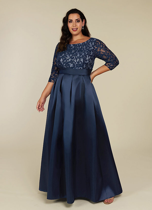 Azazie Delphi Mother of the Brides Dresses Dark Navy Dusty Blue A-Line Sequins Lace Dress image1