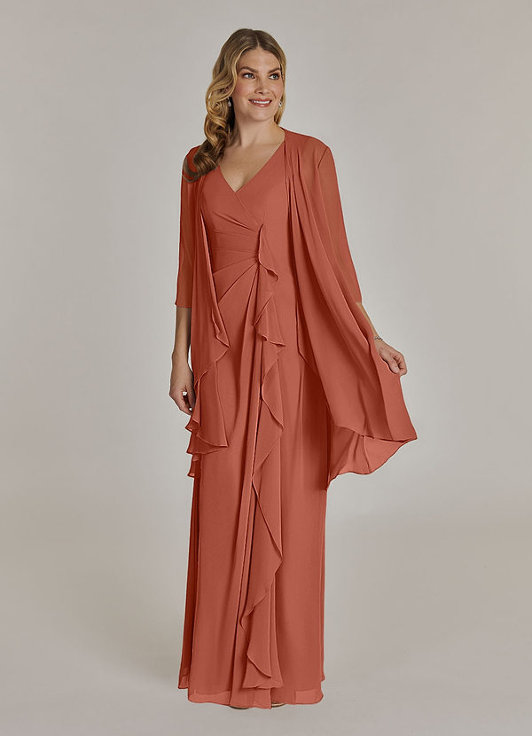 Azazie Manuella Mother of the Bride Dresses Vestido Argila de Chiffon de Linha A com Decote em V Plissado image1