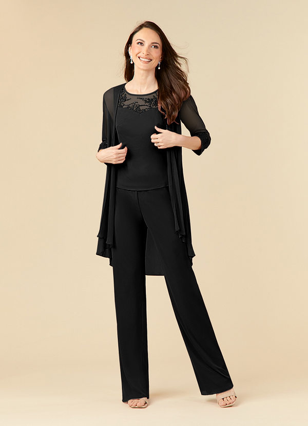Azazie Frances Robe Mère de la Mariée & du Marié Robe Combinaison/Tailleur Pantalon en Maille Découpé Noir image1