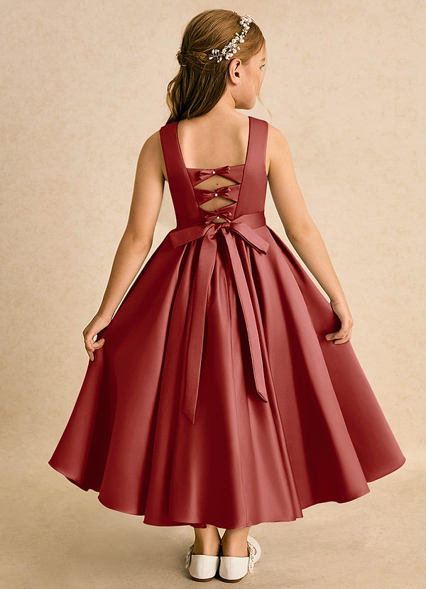 Azazie Junebuj Flower Girl Dresses Terracotta Ball-Gown Pleated Matte Satin Dress image1