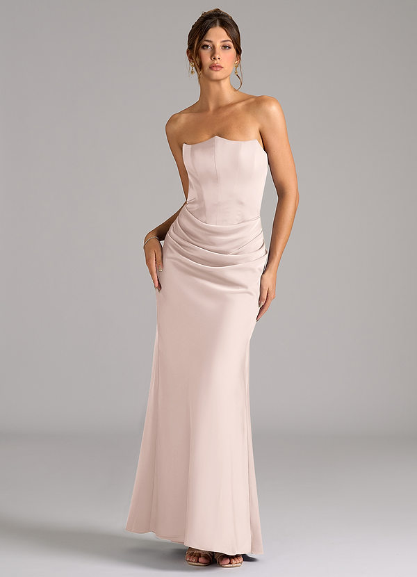 Azazie Debby Bridesmaid Dresses Blushing Pink Mermaid Strapless Stretch Satin Convertible Dress image1