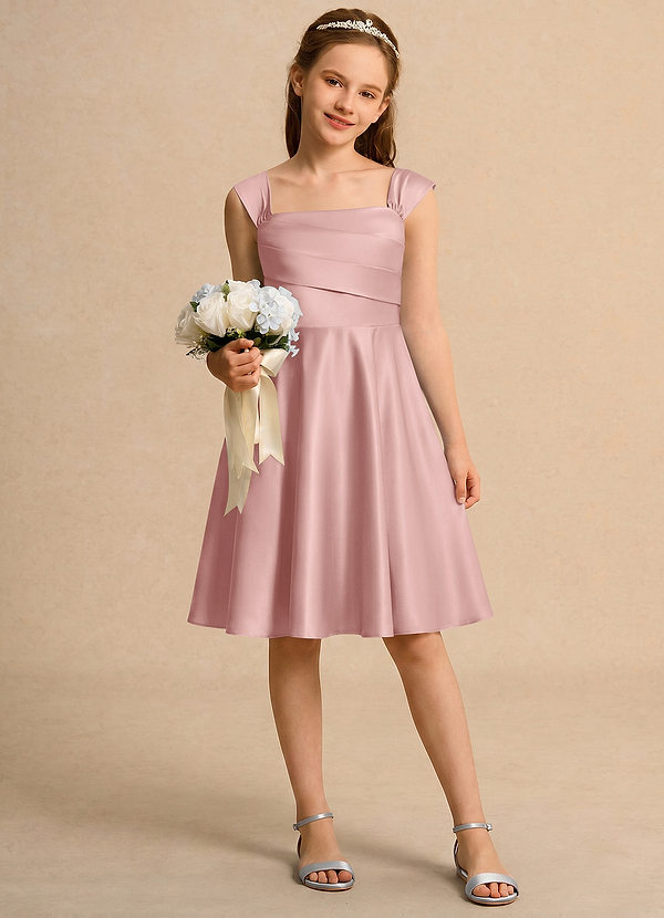Azazie Budle Girls Formal Blumenkinder Kleider A-Linie Plissee Matte Satin Kleid Roségold image1
