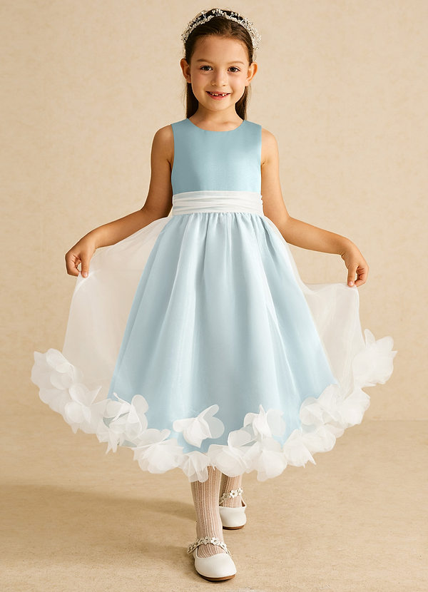 Azazie Stardust Blumenkinder Kleider A-Linie ärmellos Organza Kleid Nebel image1