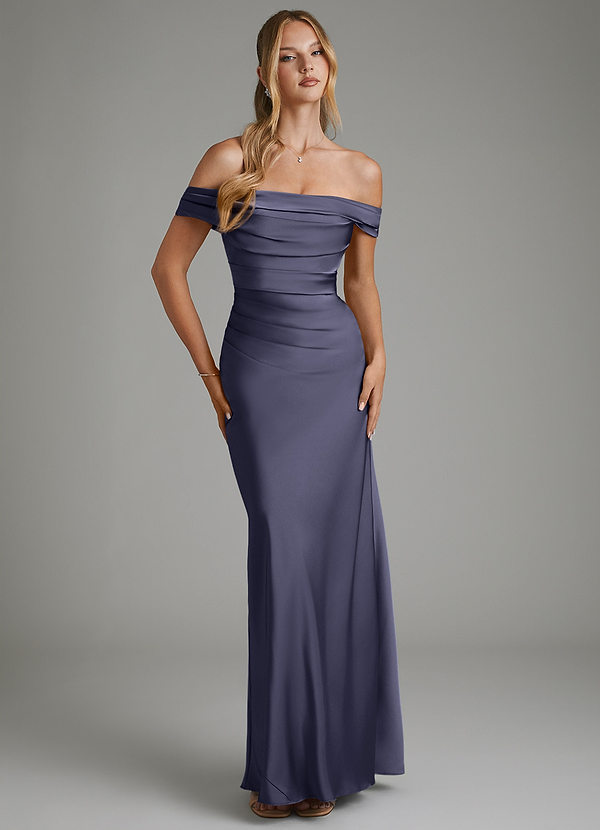 Azazie Hayden Bridesmaid Dresses Stormy Mermaid Corset Stretch Satin Dress image1