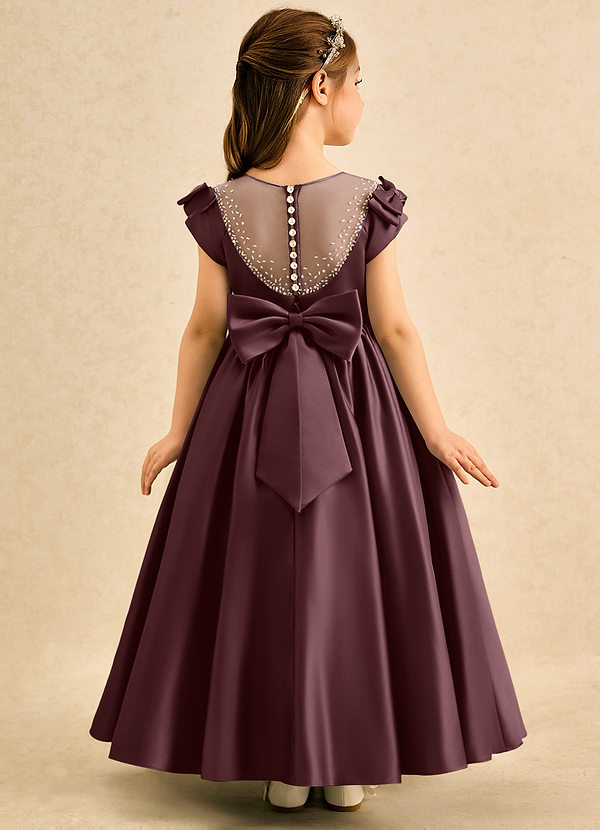 Azazie Toffee Abiti da Damigella Bambina Abito Stile Principessa in Raso Opaco Fiocco Sangria image1