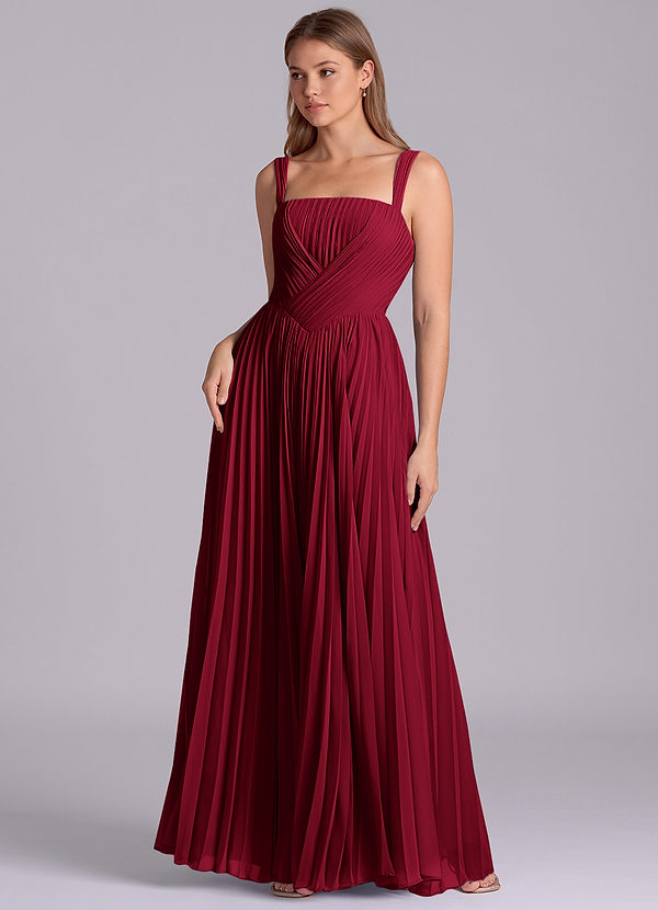 Azazie Mina Bridesmaid Dresses Burgundy A-Line Pleated Chiffon Dress image1