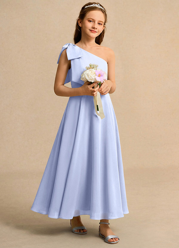 Azazie Guppy Junior Formal Flower Girl Dresses Ice A-Line One Shoulder Chiffon Dress image1