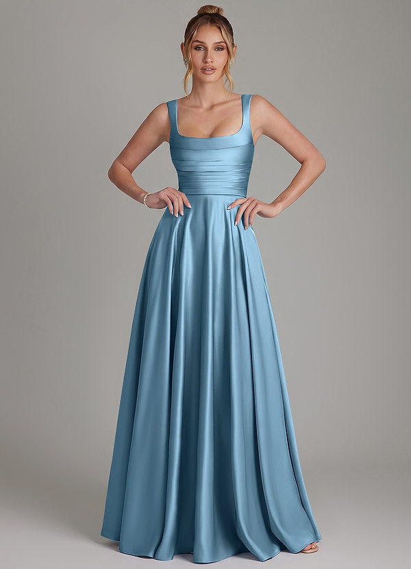 Azaria Bridesmaid Dresses Steel Blue A-Line Corset Stretch Satin Dress image1