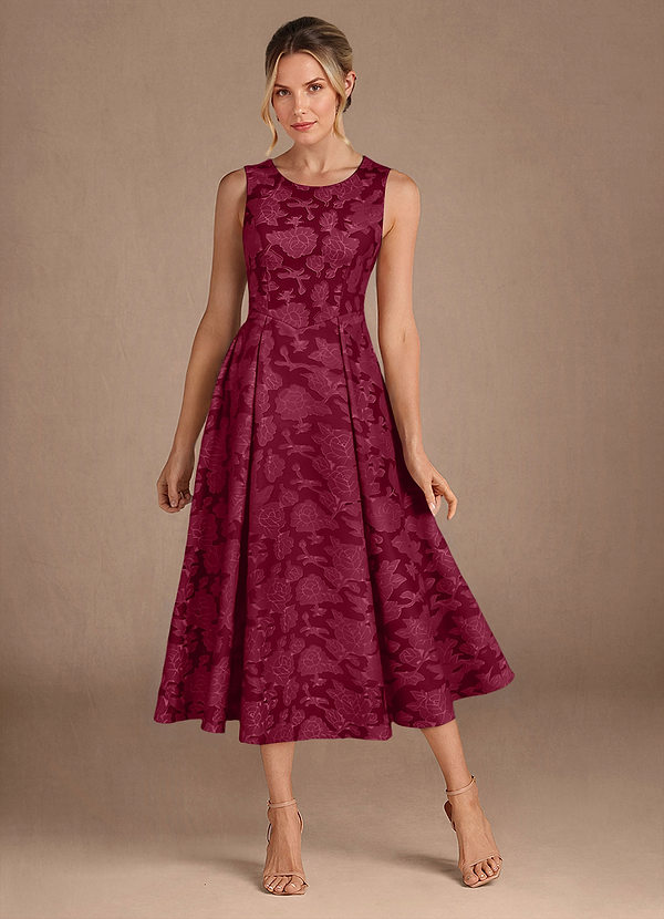 Azazie Fulton Vestidos de Madre de la Novia Vestido de Borgoña de Devorado Floral de Corte En A con Plisado image1