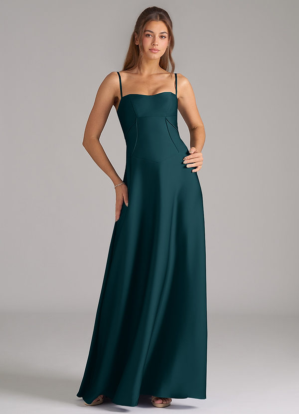 Azazie Valentine Suknie dla druhen Linia A Gorset Satyna elastyczna Do ziemi Sukienka image1