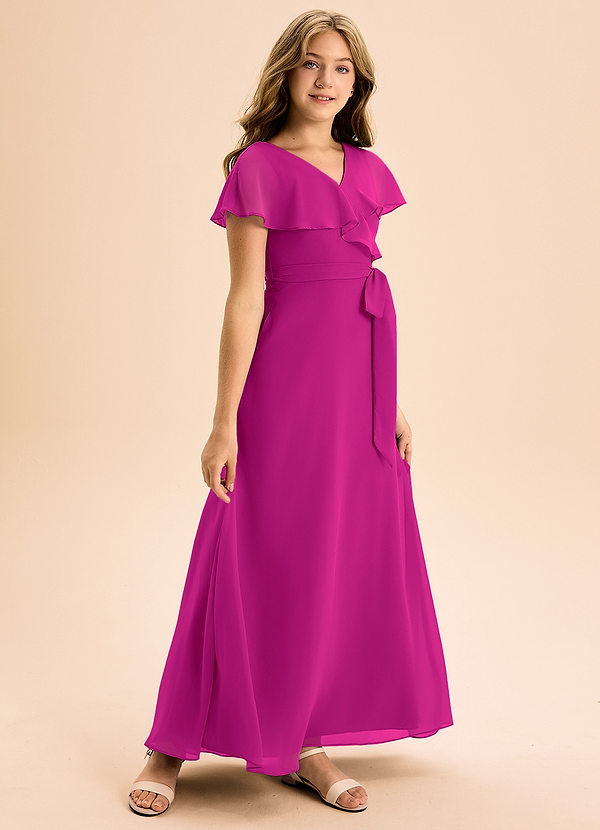 Azazie Lainey Junior Abito A-Line in Chiffon Con Tasche Fucsia image1