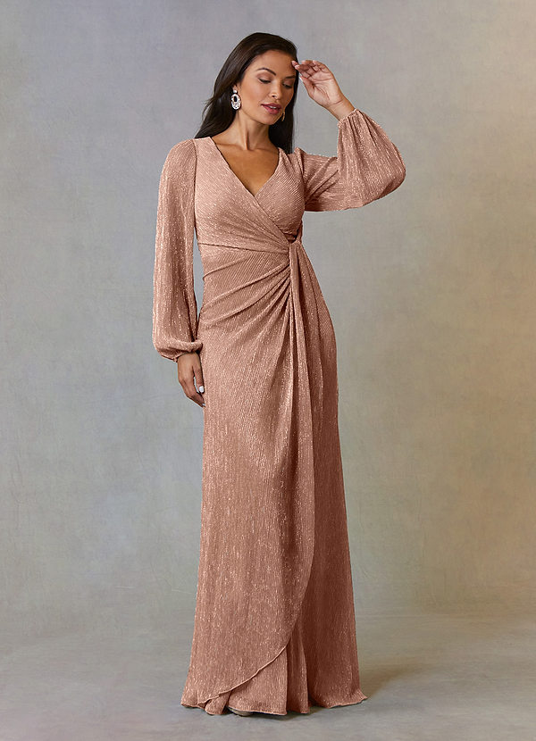 Upstudio Sterling Mother of the Bride Dresses Rose Gold A-Line Ruched Metallic Mesh Dress image1