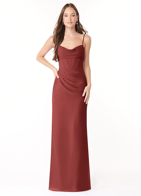 Azazie Mai Abiti da Damigella Abito Tubino in Chiffon Plissettato Terracotta image1
