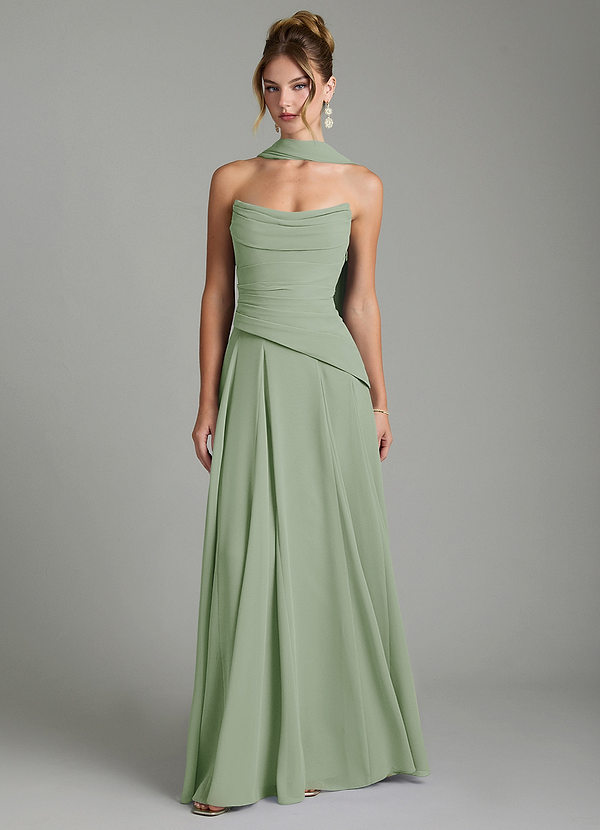 Azazie Gabriela Bridesmaid Dresses Dusty Sage A-Line Corset Chiffon Dress image1
