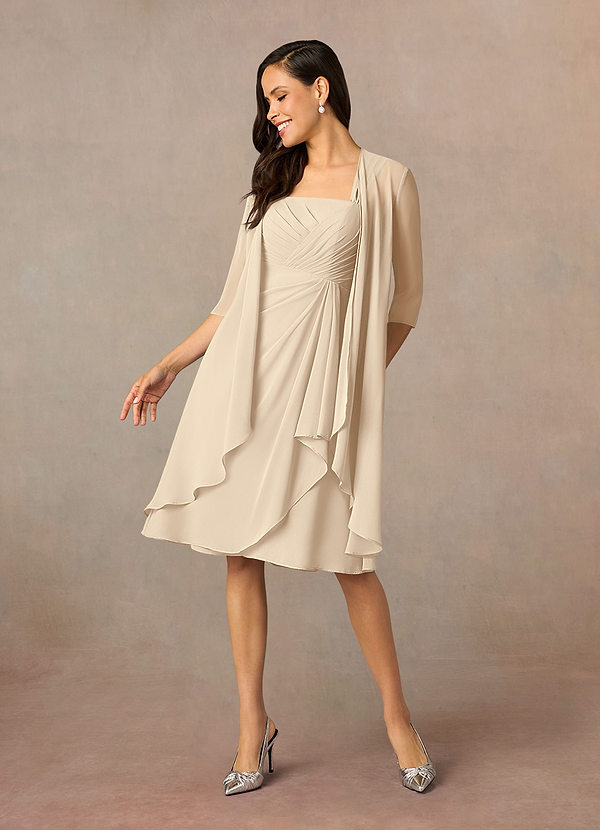 Azazie Olivia Mother of the Bride Dresses Champagne A-Line Square Neckline Pleated Chiffon Dress image1