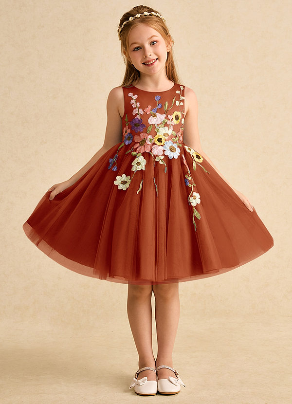 Azazie Prima Flower Girl Dresses Paprika A-Line Bow Tulle Dress image1