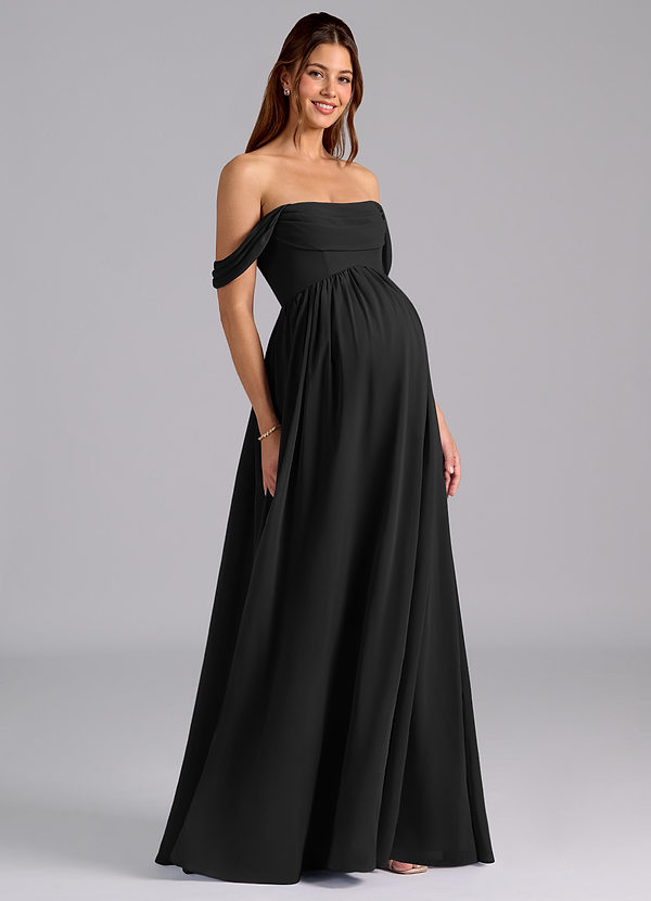 Azazie Saige Maternity Bridesmaid Dresses A-Line Pleated Chiffon Floor-Length Dress image1