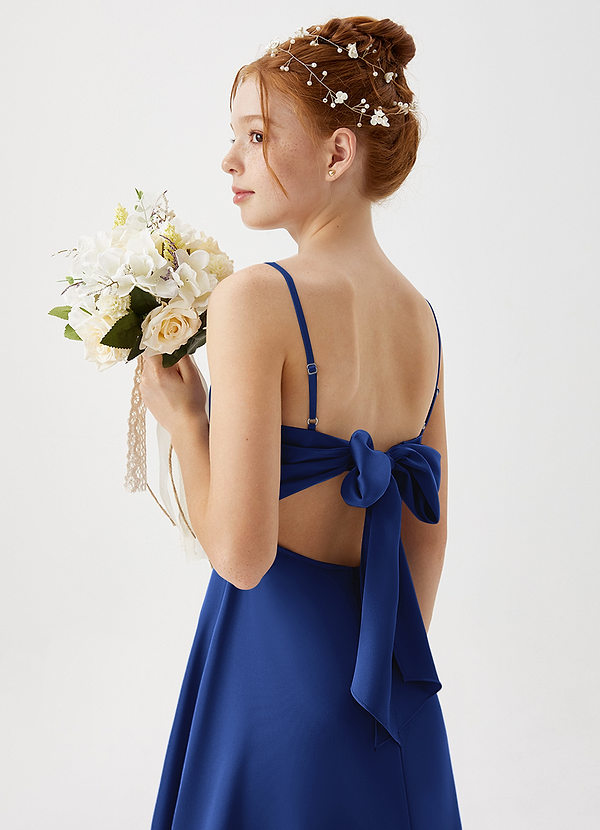 Azazie Shale Junior Royal Blue A-Line Stretch Satin Dress image1