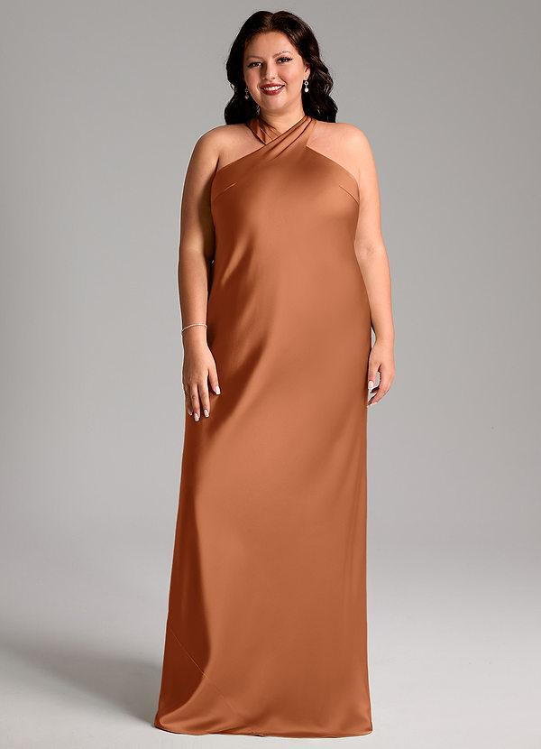 Azazie Doretta Brudtärneklänningar Klä av Sjöjungfru i Stretch Satin Plisserad Koppar image1