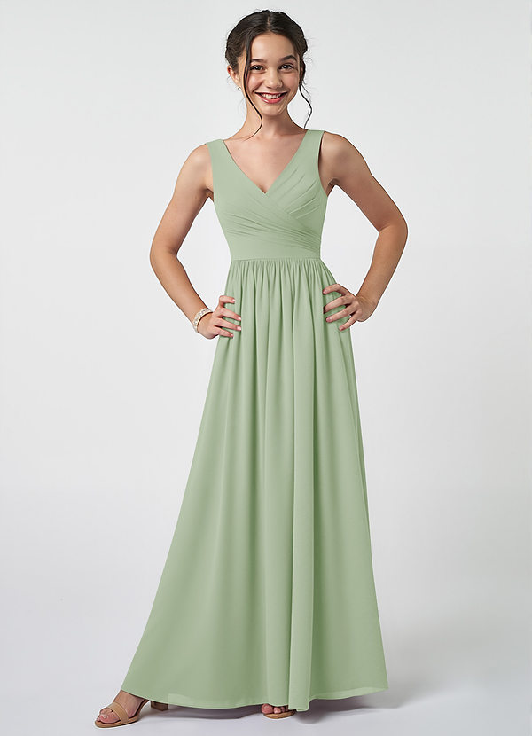 Azazie Keyla Junior Dusty Sage A-Line Pleated Chiffon Dress image1