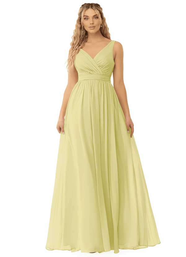 Azazie Kora Vestidos Dama de Honor Vestido de Sorbete De Limón de Gasa de Corte en A con Plisado image1