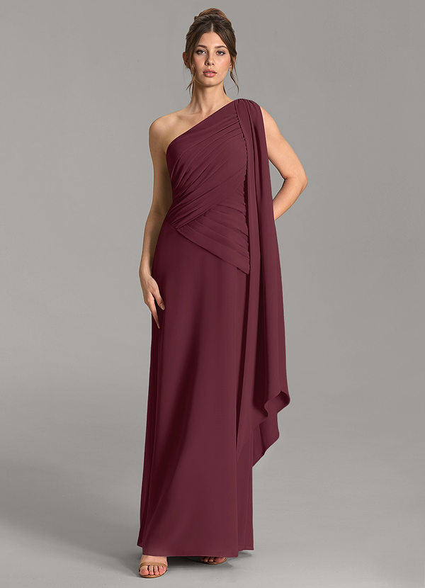 Azazie Ayra Vestidos de dama de honor Vestido Cabernet de Gasa de Línea A con Un hombro image1