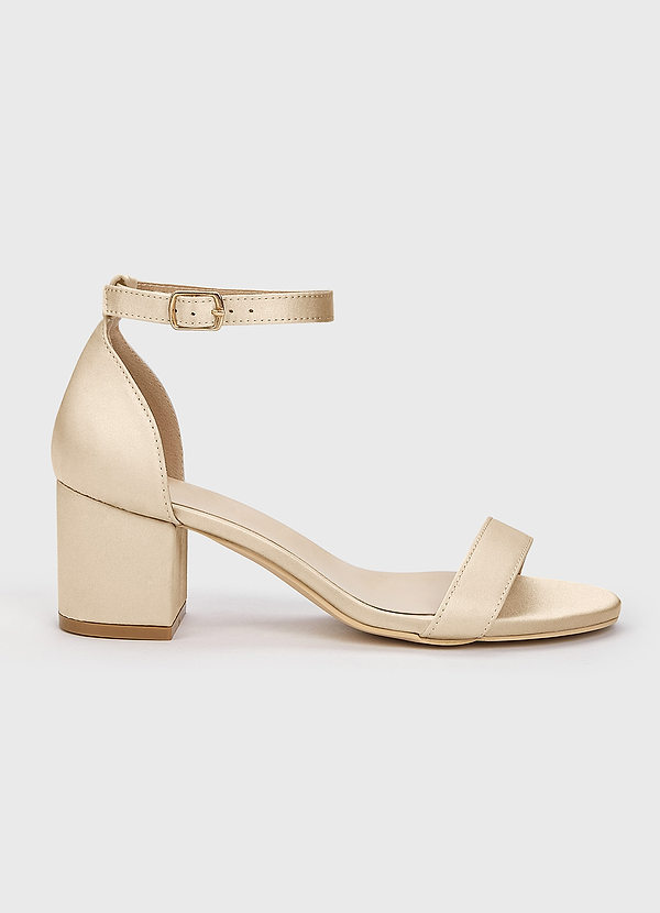 front Matching Color Matte Satin One Strap Buckle Block Heel Sandals