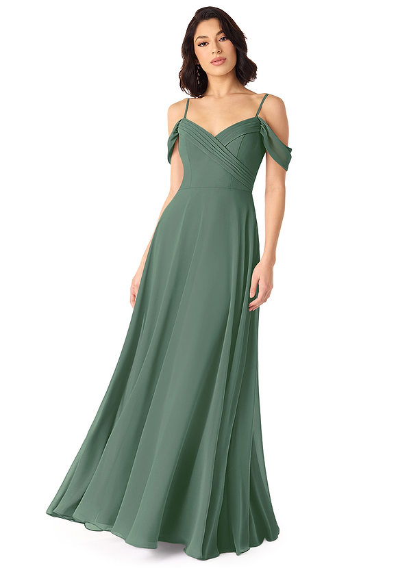 Azazie Tancie Bridesmaid Dresses Eucalyptus A-Line Off the Shoulder Chiffon Convertible Dress image1