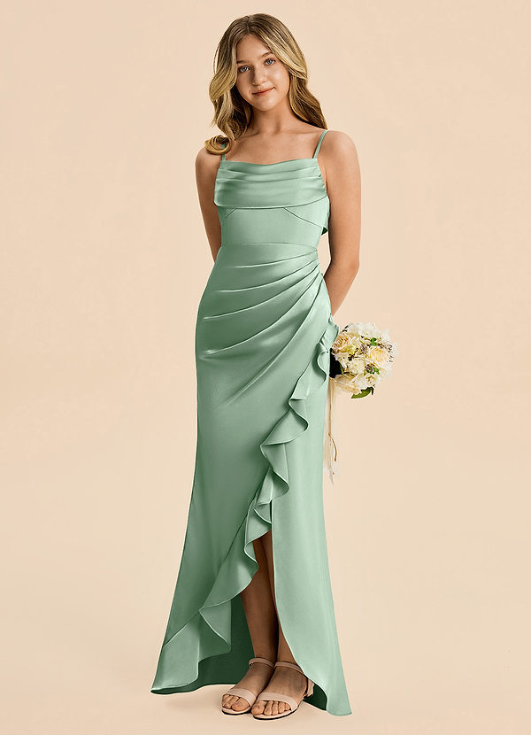 Azazie Mia Junior Meerjungfrau-Linie Plissee Stretch-Satin Kleid Agave image1