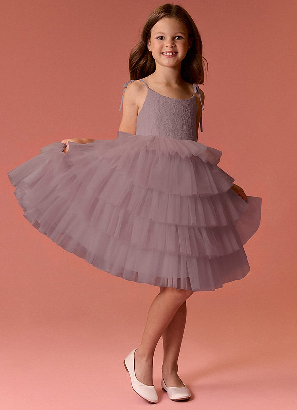 Barbie ♥ Azazie Vestidos de Niña de Flores Vestido de Rosa Polvorienta de Tul de Corte En A con Tirante Espagueti image1