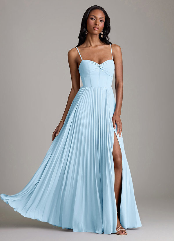 Azazie Akiko Abiti da Damigella Abito A-Line in Chiffon Scollo a Cuore Azzurro image1