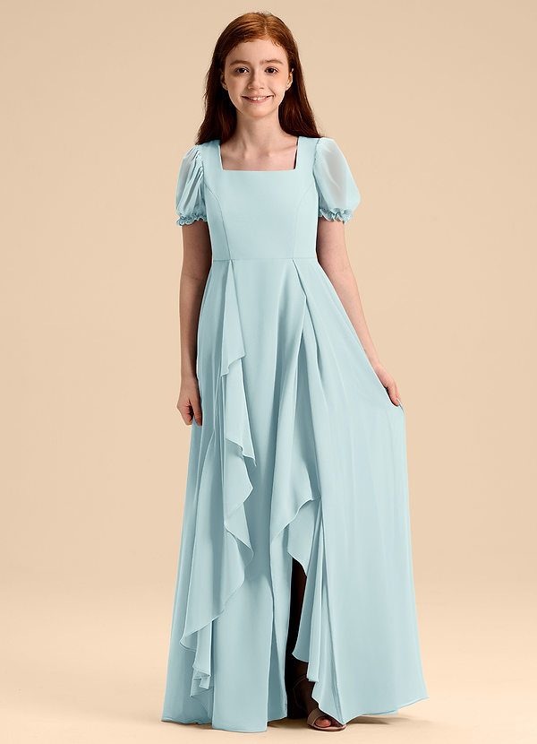 Azazie Priya Junior Abito A-Line in Chiffon Blusa Sea Glass image1